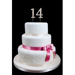 14th Birthday Wedding Anniversary Number Cake Topper with Sparkling Rhinestone Crystals - 1.75" Tall 